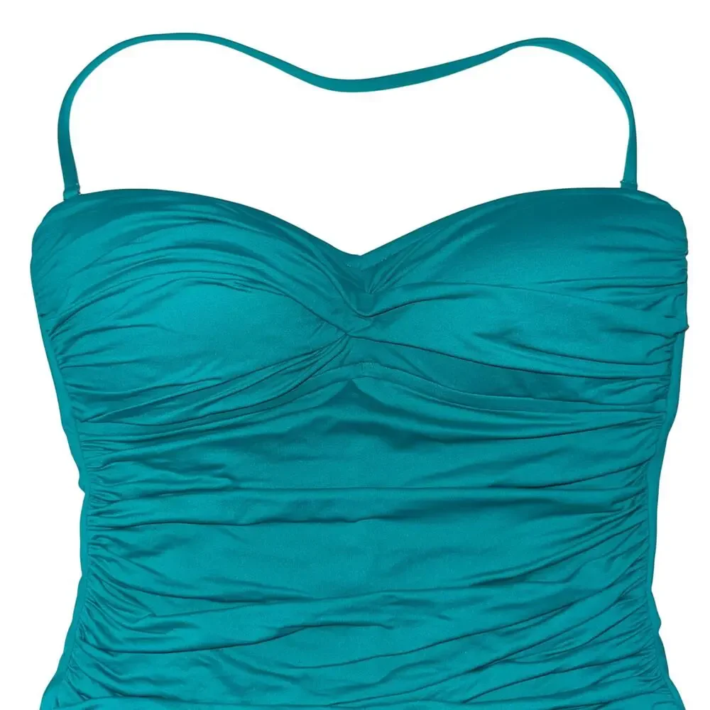La Blanca Island Goddess Teal Bandeau Strapless Convertible One Piece Swimsuit 6
